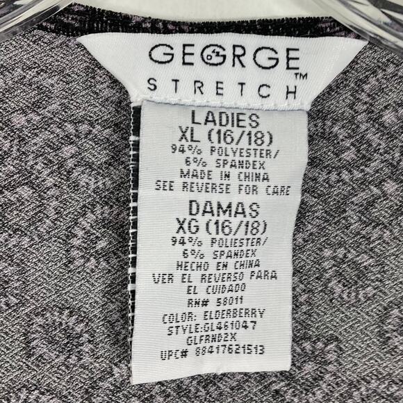 NWOT GEORGE Dress XL Black Purple Stretch Wrap 3/4 Sleeve Knee Geo-Pattern - Picture 5 of 9